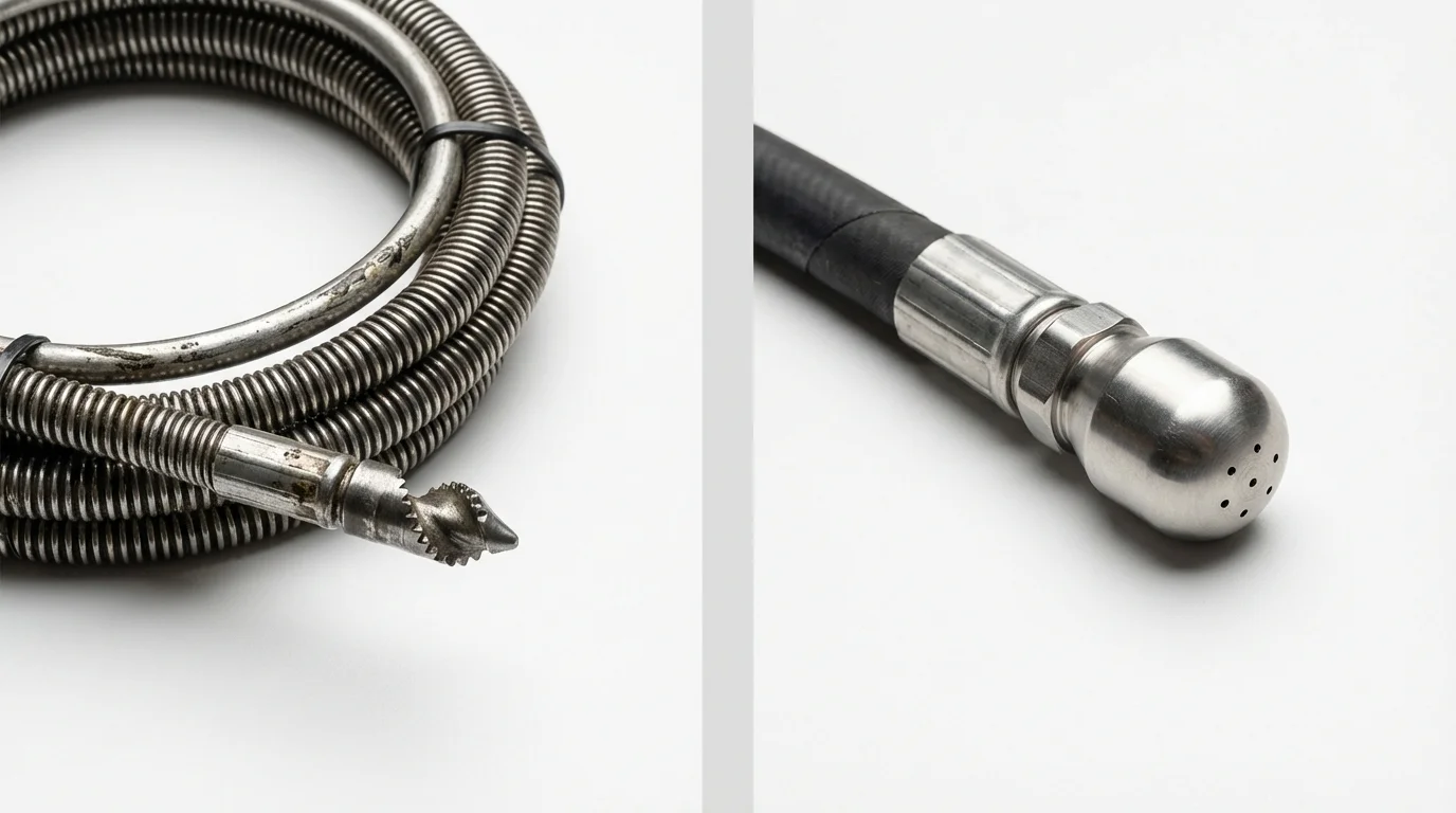Drain snake cable and hydro jetting nozzle used for drain cleaning in Oregon, OH